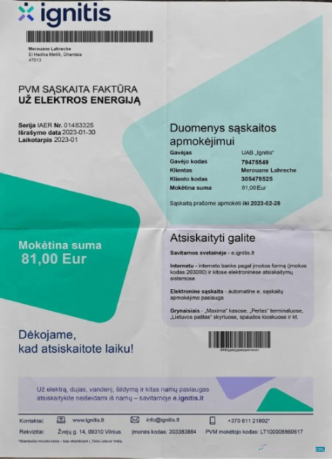 download download Lithuania Ignitis electricity bill in PSD format photoshop template photoshop template